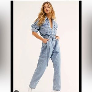 A. Golde Belted Denim Jumpsuit